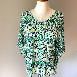LEO & UGO PARIS 100% viscose women’s top / blouse multi green statement sleeve S